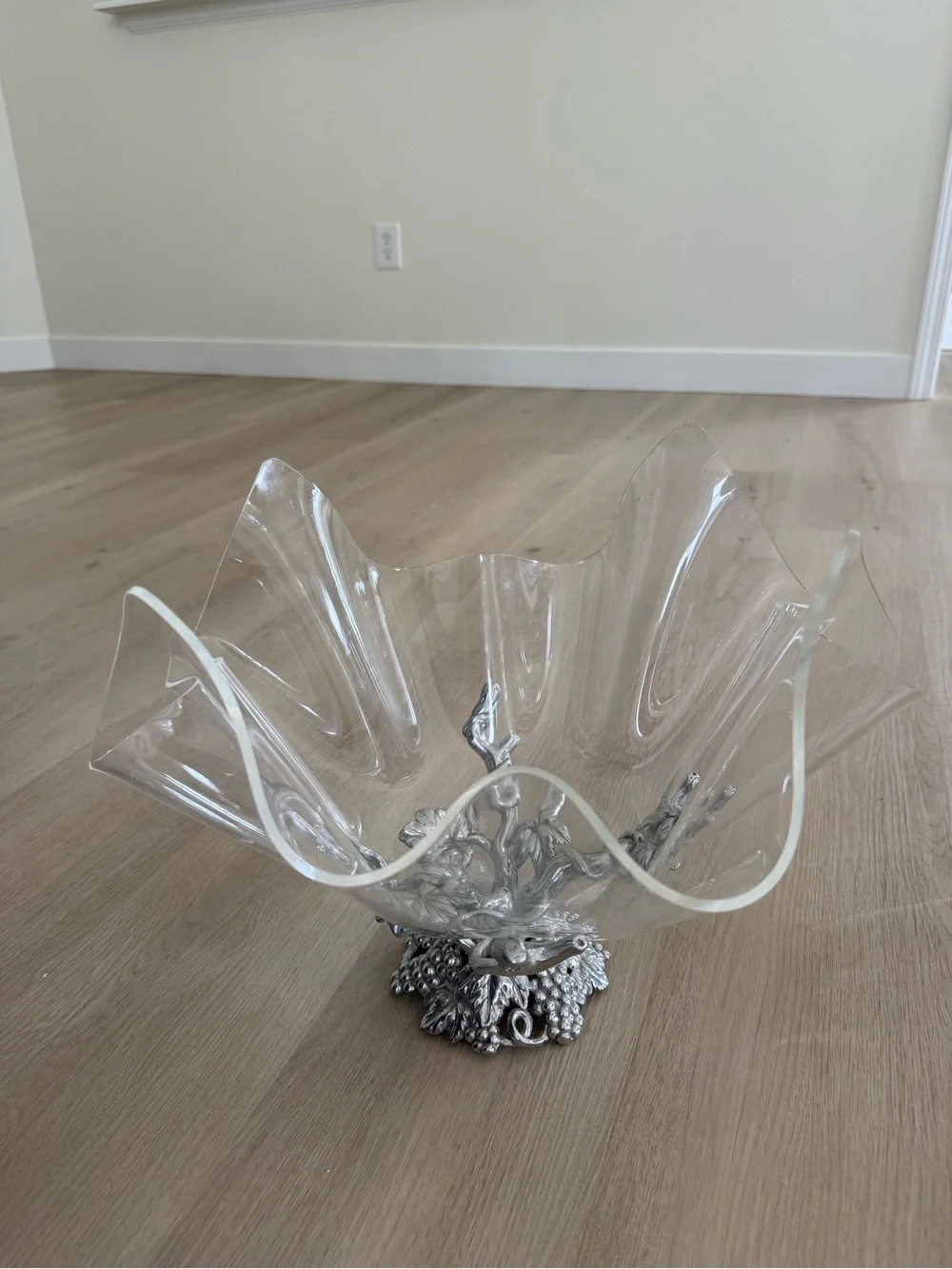 Arthur court Decorative Clear plastic Bowl with Silver Accent Base grape design